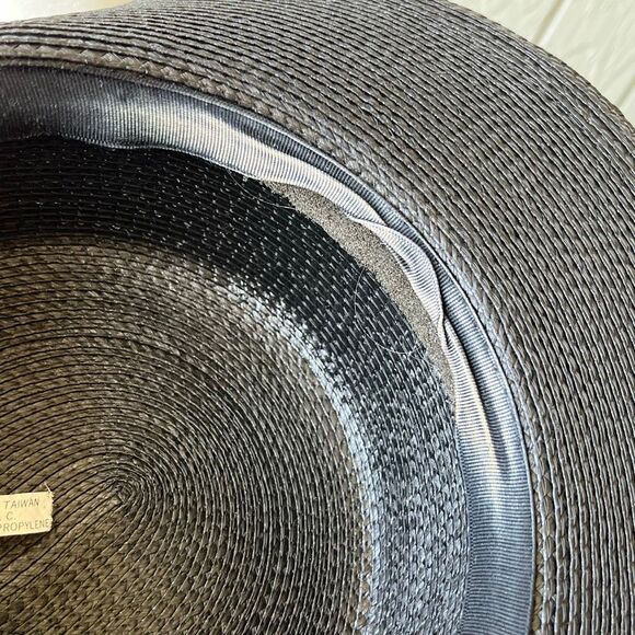 VTG Black Wide Brim Hat Mesh & Feather Trim Formal Church Derby Tea - Picture 8 of 12